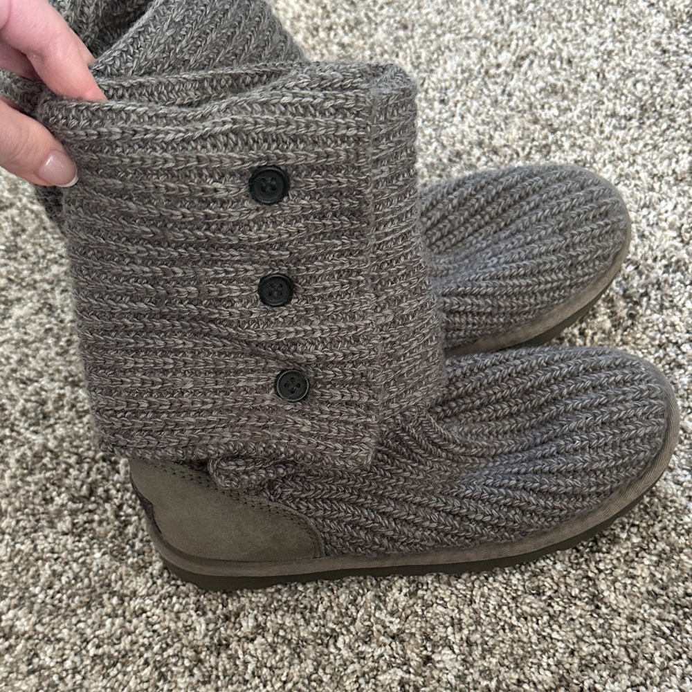 UGG Gray Knit Ankle Boots with Buttons